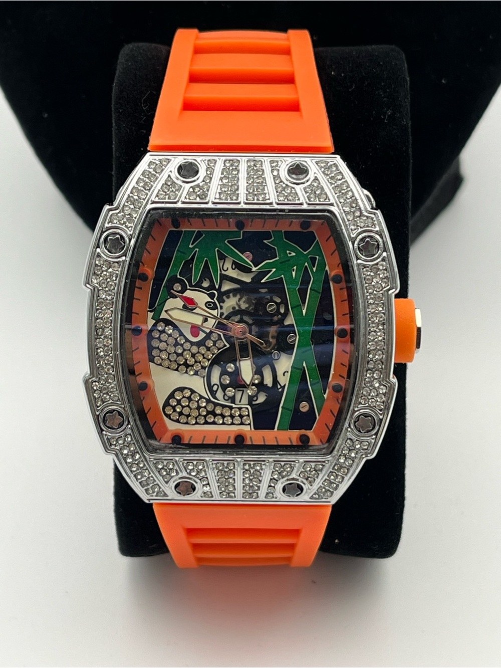 Orange Silicone Strap Bamboo Panda Dial Watch -